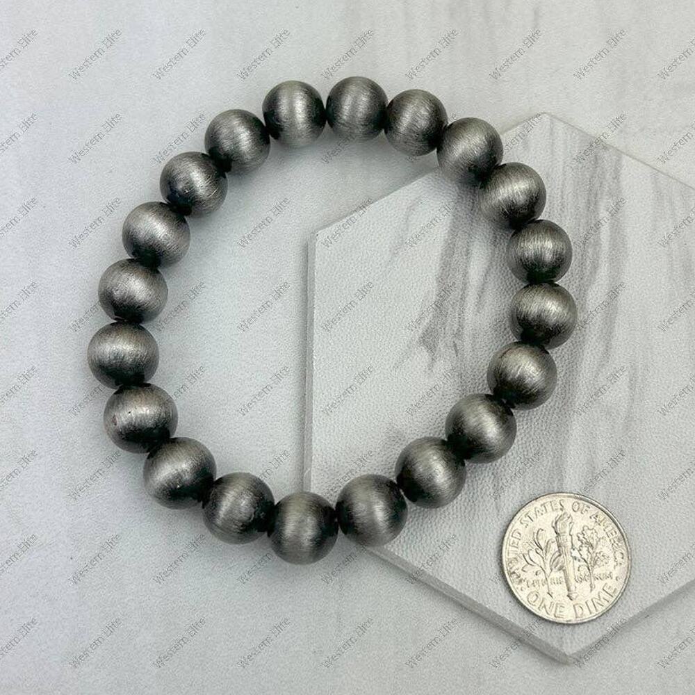 Western Elite Jewelry Silver Navajo Pearl Stretch Bracelet 10mm